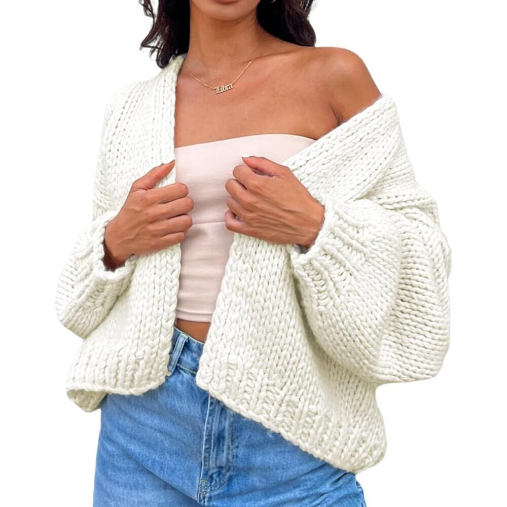 Women Crochet Chunky Open Front Long Sleeve Cable Knit Cardigan Oversized Winter